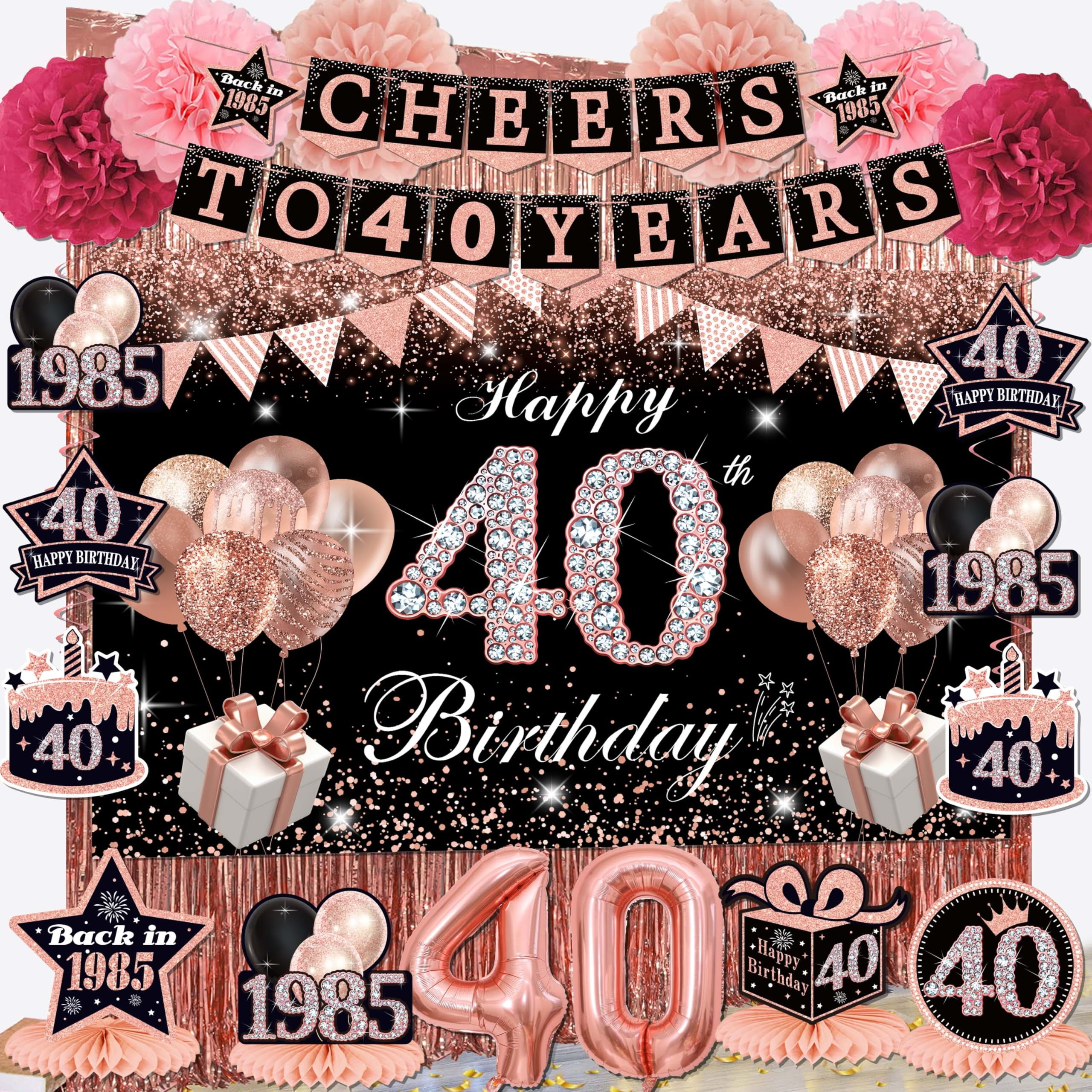 40th birthday decorations for SSF20 women,black rose gold to 40 years