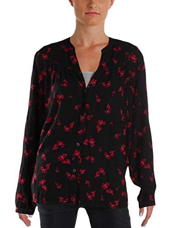 Womens Small Bishop Sleeves Floral Print Top