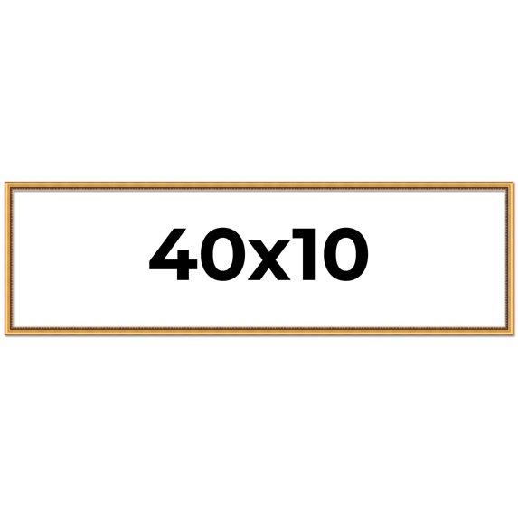 40x10 Frame Beaded Gold Solid Wood Picture Frame | 0.75 Inches Moulding Width | Liscio Oro