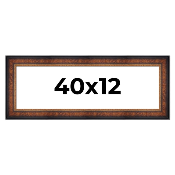 40x12 Frame Brown Walnut Gold Ornate Trim Solid Wood Plein Air Picture Frame | 3 Inch Moulding