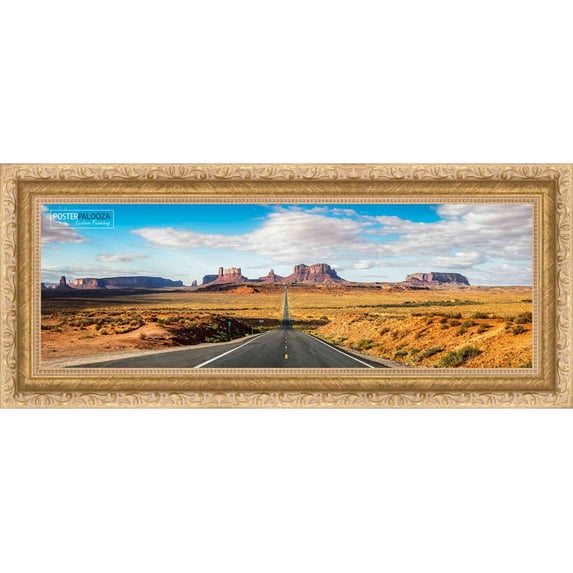 40x13.5 Traditional Gold Complete Wood Panoramic Frame with UV Acrylic, Foam Board Backing, & Hardware
