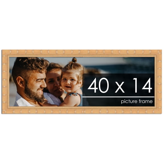 40x14 Natural Modern Bamboo Picture Frame - UV Acrylic, Foam Board Backing, Hanging Hardware
