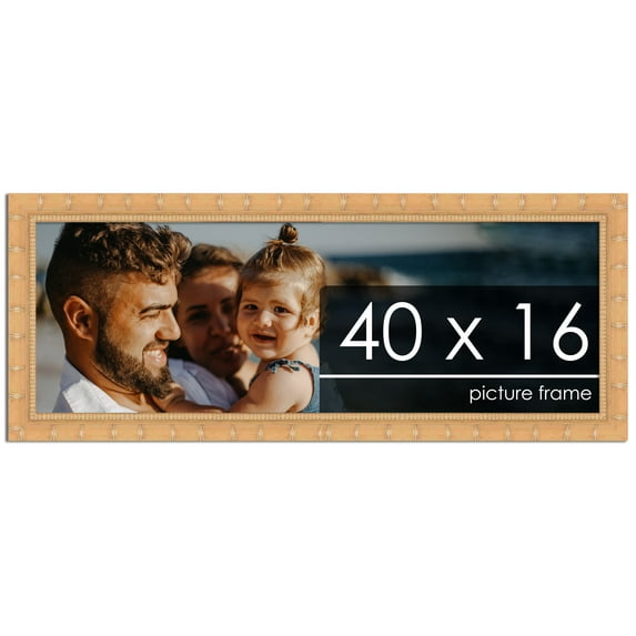 40x16 Natural Modern Bamboo Picture Frame - UV Acrylic, Foam Board Backing, Hanging Hardware