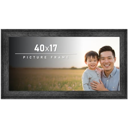 40x17 Frame Black Rustic Barnwood Solid Wood Picture Frame | 1.5 Inch Moulding Width | Includes UV