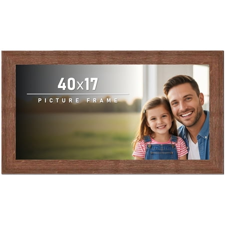 40x17 Frame Brown Distressed Barnwood Picture Frame | Rustic Farmhouse Photo Frame Includes UV