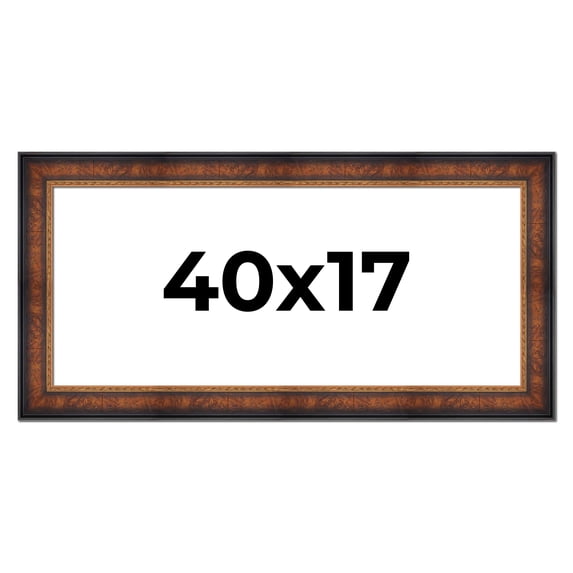 40x17 Frame Brown Walnut Gold Ornate Trim Solid Wood Plein Air Picture Frame | 3 Inch Moulding