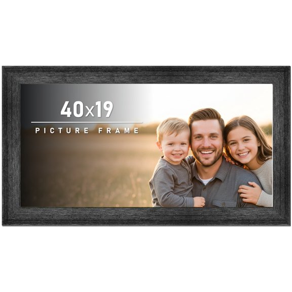 40x19 Frame Black Rustic Barnwood Solid Wood Picture Frame | 1.5 Inch Moulding Width | Includes UV