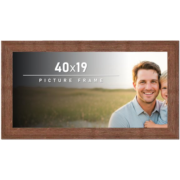 40x19 Frame Brown Distressed Barnwood Picture Frame | Rustic Farmhouse Photo Frame Includes UV