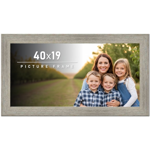 40x19 Frame Gray Barnwood Rustic Solid Wood Picture Frame | 1.5 Inch Moulding Width | Includes UV