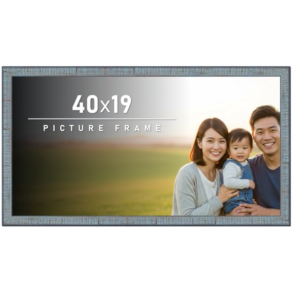 40x19 Frame Rustic Sky Blue Solid Wood Picture Frame | 0.75 Inch Moulding Width |Includes UV