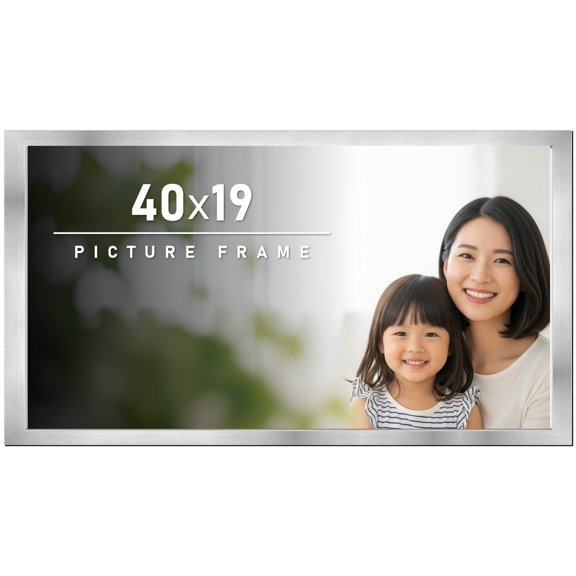 40x19 Frame Silver Stainless Steel Solid Wood Picture Frame | 0.75 Inch Moulding Width | Includes