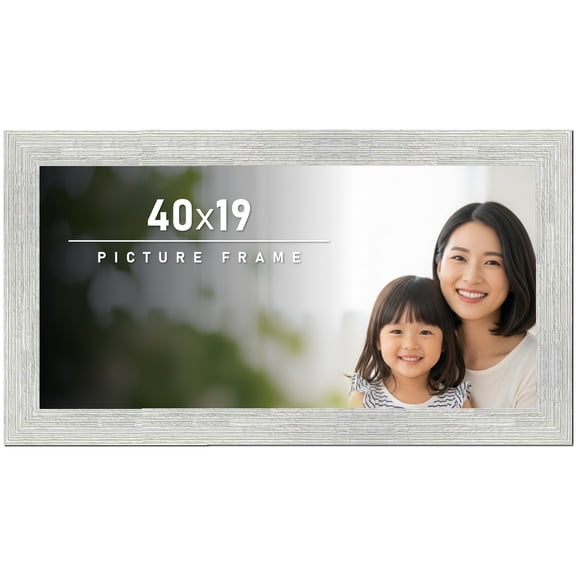 40x19 Frame White Barnwood Picture Frame Includes UV Acrylic Plexiglass, Acid Free Foam Backing