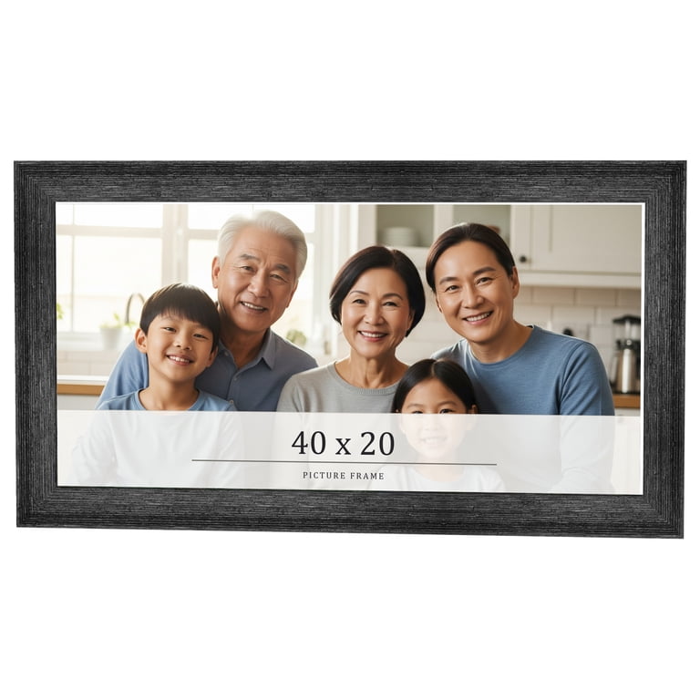 40x20 Frame Black Real Wood Picture Frame Width 1.5 inches | Interior Frame Depth 0.5 inches