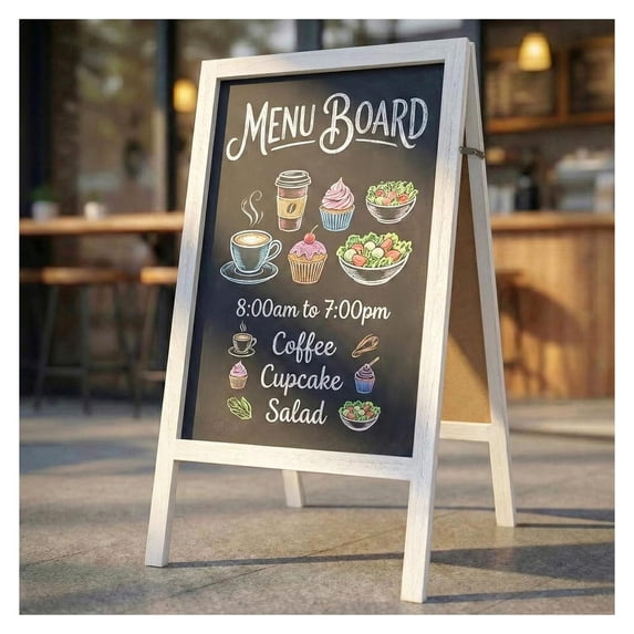 40x20 Inch Extra Large Double Sided A Frame Chalkboard, White Paulownia ...