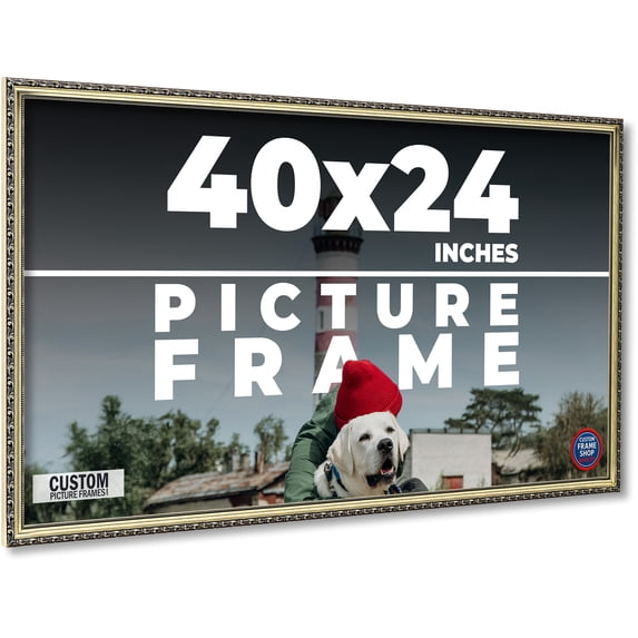40x24 Frame Silver Solid Wood Picture Frame Width 1.125 Inches | Interior Frame Depth 0.375 Inches