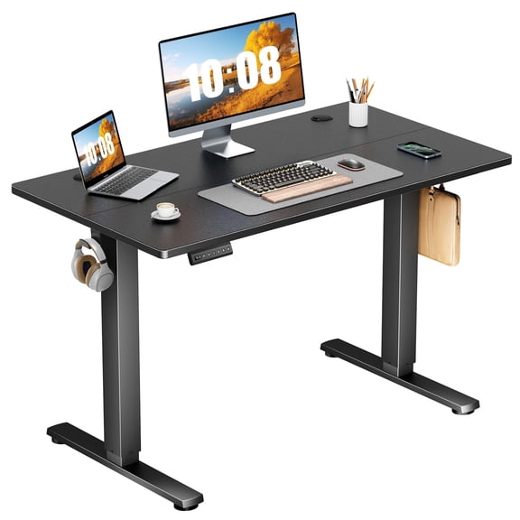 40x24 Inch Electric Height Adjustable Sit Stand Desk, Home Office Computer Workstation with 3 Memory Presets Splice Wood Board Metal Frame White