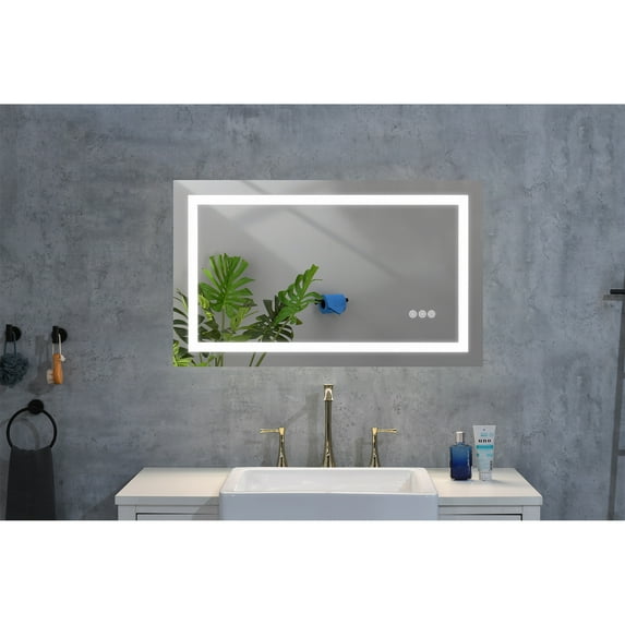 40x24 Inch LED Bathroom Mirror with Frontlit and Backlit, Wall Mounted Vanity Mirror with Smart Touch Button, Anti-Fog, Memory Function, 3 Colors, Stepless Dimmable Makeup Mirror