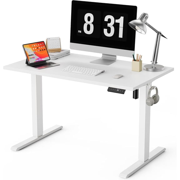 40x24 Inches Whole Piece Electric Standing Desk, Seamless One Piece Height Adjustable Sit to Stand up Desk for Home Office, Ergonomic Computer Workstation, White