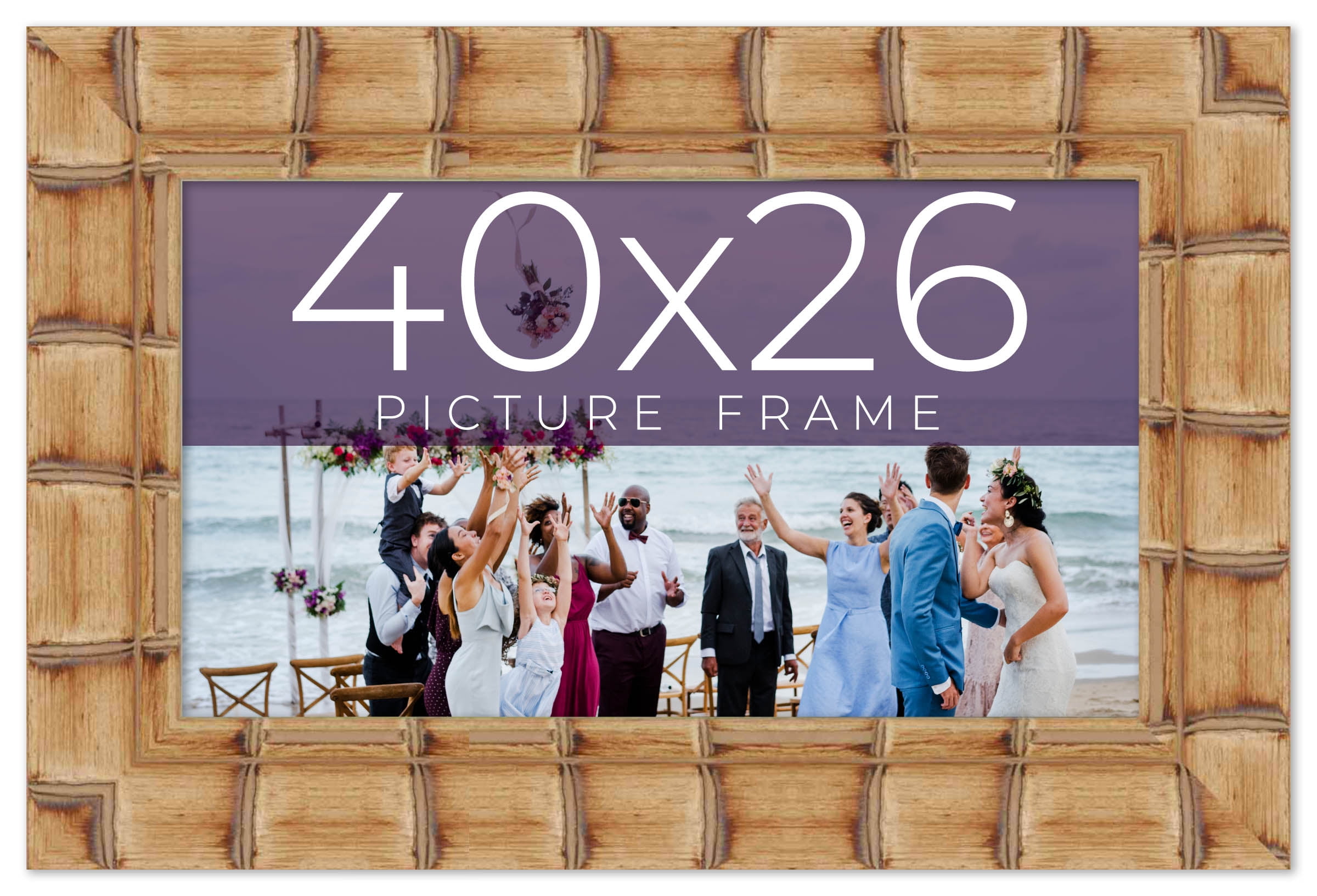 40x26 Veneer Honey Pecan Complete Wood Picture Frame with UV Acrylic, Foam Board Backing, & Hardware - Brown