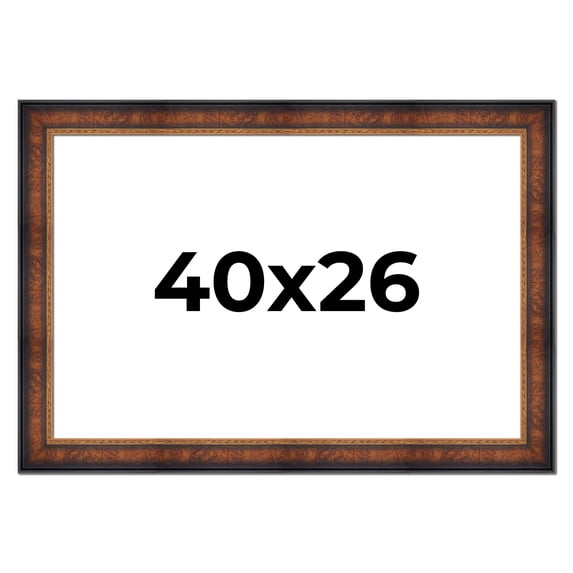 40x26 Frame Brown Walnut Gold Ornate Trim Solid Wood Plein Air Picture Frame | 3 Inch Moulding