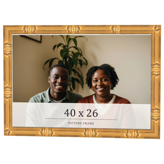 40x26 Frame Gold Bamboo Solid Wood Picture Frame | 1 Inch Moulding Width | Interior Frame Depth