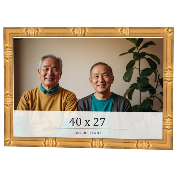 40x27 Frame Gold Bamboo Solid Wood Picture Frame | 1 Inch Moulding Width | Interior Frame Depth