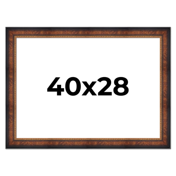 40x28 Frame Brown Walnut Gold Ornate Trim Solid Wood Plein Air Picture Frame | 3 Inch Moulding