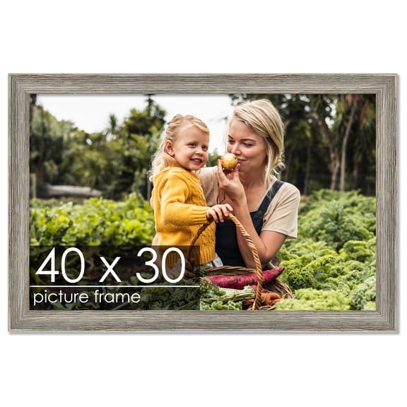 40x30 Distressed/Aged Contrast Grey Wood Picture Frame - Complete with Frame Grade Acrylic, Backing, and Hardware