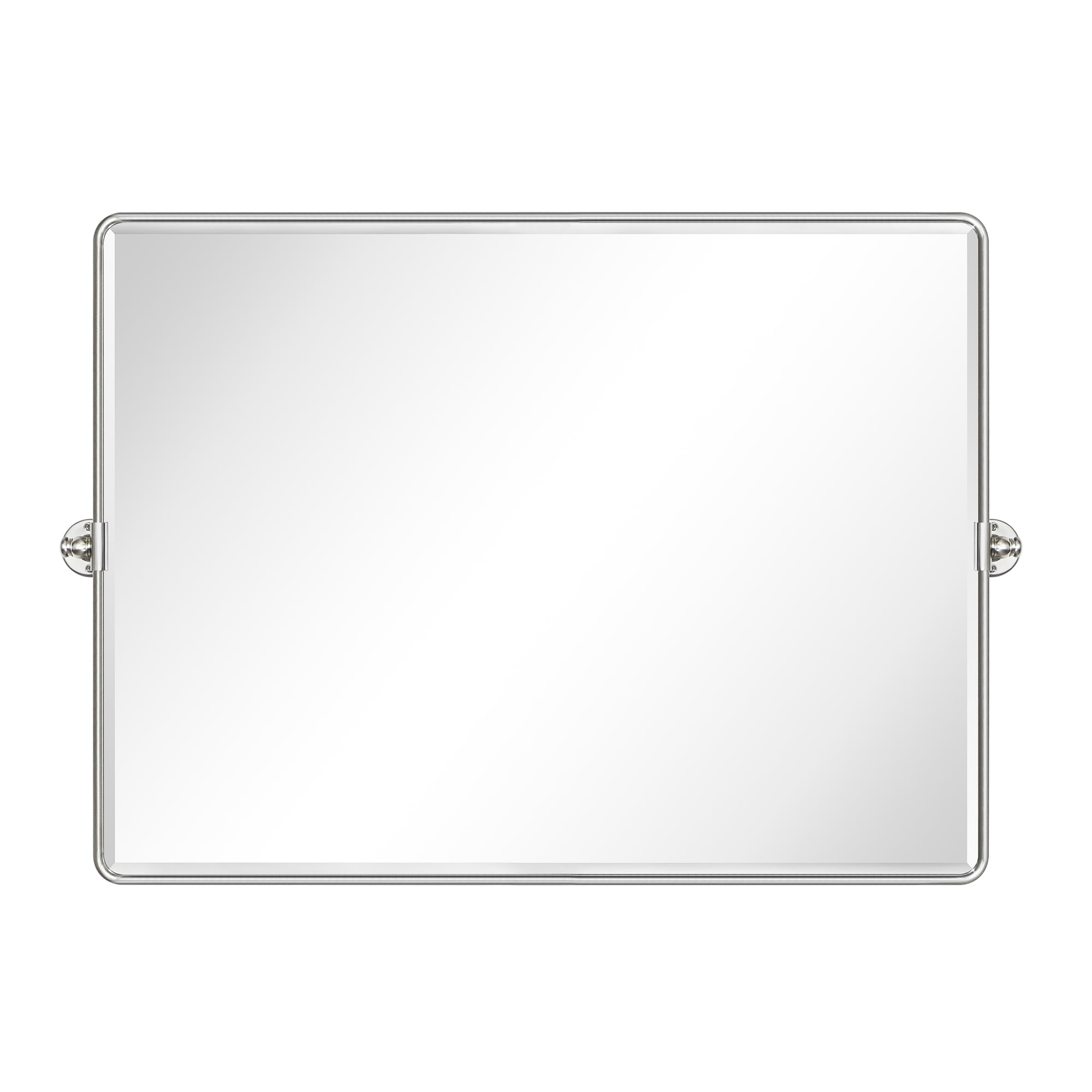 40x30'' Farmhouse Brushed Nickel Metal Framed Pivot Rectangle Bathroom Mirror Rounded