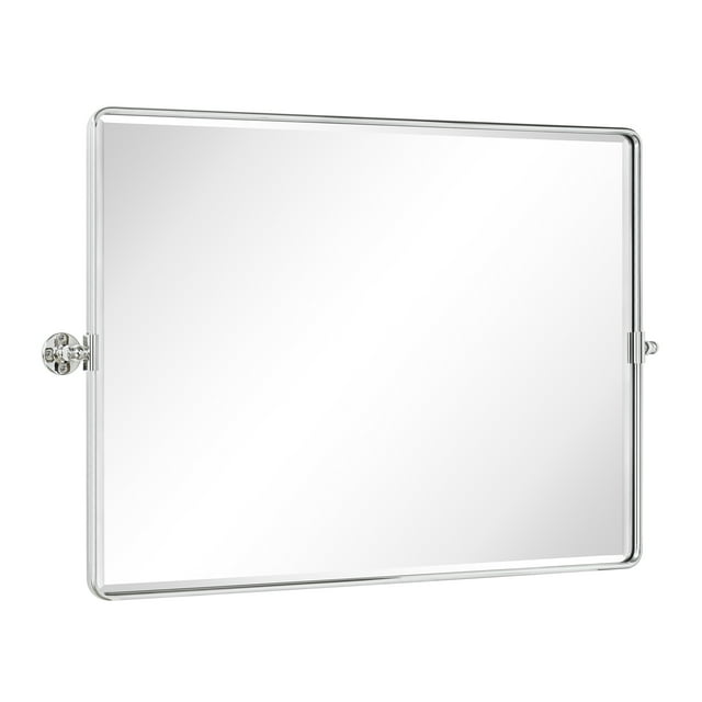 40x30'' Farmhouse Chrome Metal Framed Pivot Rectangle Bathroom Mirror