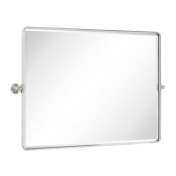 40x30'' Farmhouse Chrome Metal Framed Pivot Rectangle Bathroom Mirror Rounded Rectangular Tilting Beveled Vanity Mirrors