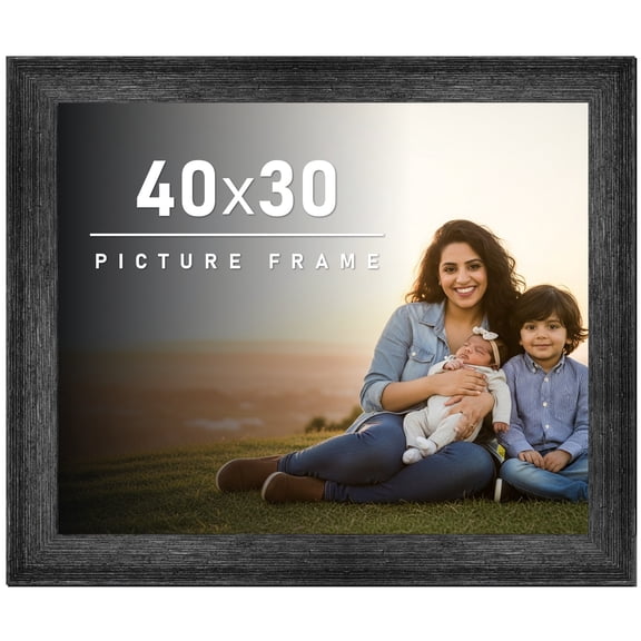 40x30 Frame Black Rustic Barnwood Solid Wood Picture Frame | 1.5 Inch Moulding Width | Includes UV