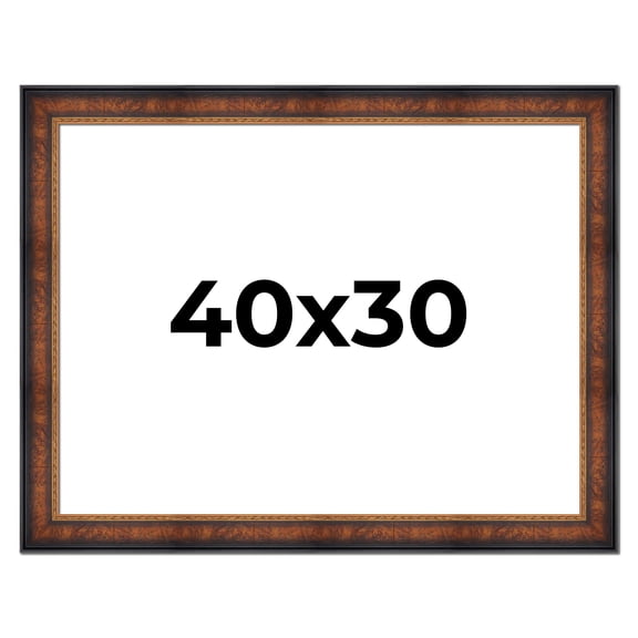40x30 Frame Brown Walnut Gold Ornate Trim Solid Wood Plein Air Picture Frame | 3 Inch Moulding