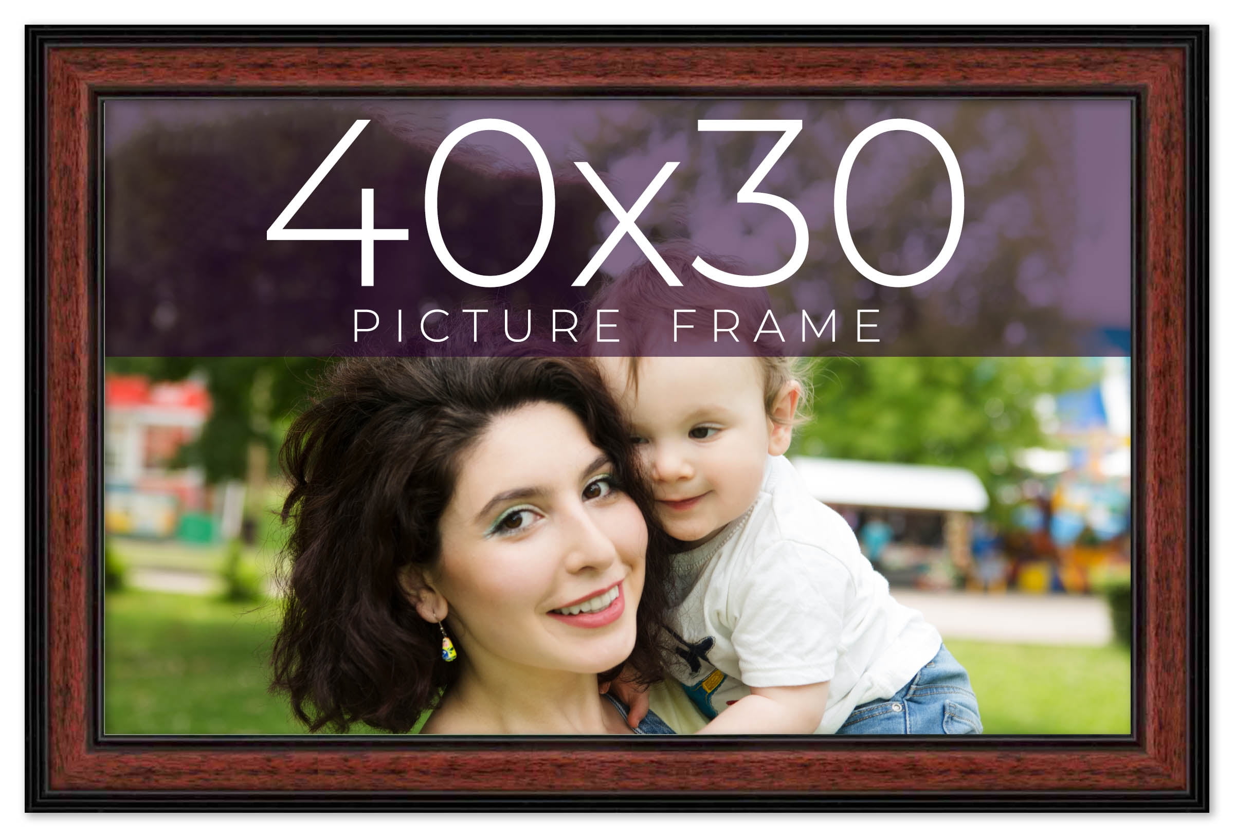 40x30 Frame Executive Brown Round Mahogany Finish Solid Wood Picture ...