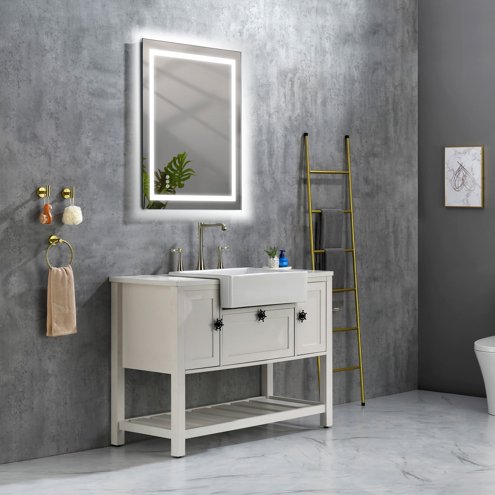 40x30 Inch LED Bathroom Mirror with Frontlit and Backlit, Wall Mounted ...
