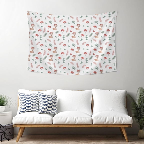 40x30 Inch Rectangle Wall Tapestry for Indoor & Outdoor, Living Room, Bedroom, Teen Room,Christmas Cute Reindeer Face Light Blue Pattern