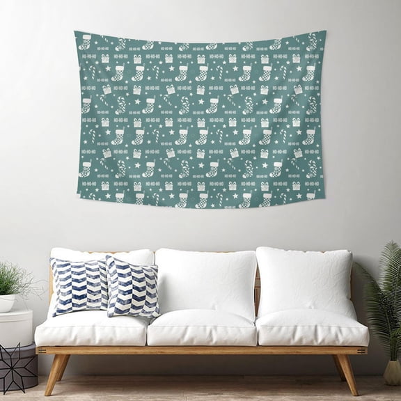 40x30 Inch Rectangle Wall Tapestry for Indoor & Outdoor, Living Room, Bedroom, Teen Room,Christmas Stocking Icon Teal Pattern
