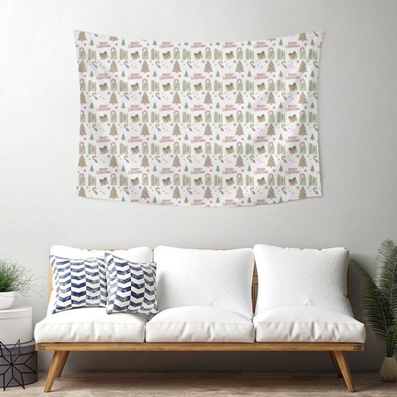 40x30 Inch Rectangle Wall Tapestry for Indoor & Outdoor, Living Room, Bedroom, Teen Room,Christmas Tree Text Icon Beige Pattern