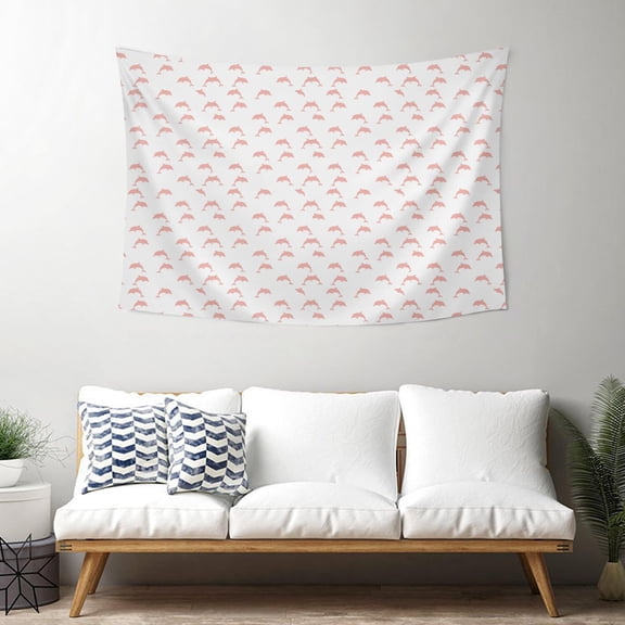 40x30 Inch Rectangle Wall Tapestry for Indoor & Outdoor, Living Room, Bedroom, Teen Room,Dolphin Silhouette Pink Pattern