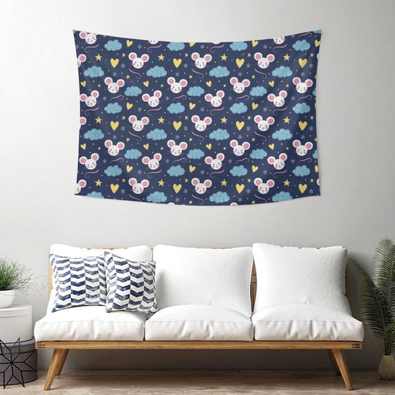 40x30 Inch Rectangle Wall Tapestry for Indoor & Outdoor, Living Room, Bedroom, Teen Room,Mouse Star Cloud Dark Blue Pattern