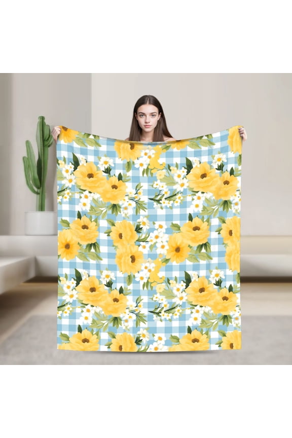 40x30 inches Soft Flannel Blanket for Couch Cozy Warm Plush Blanket Comforter Lightweight Fleece Throw Blanket Gift for Women Mom Vintage Decor for Bedroom Living Room Dormitory - Plaid, Flower