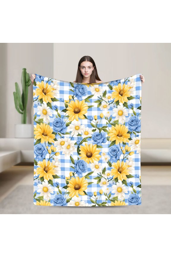 40x30 inches Soft Flannel Blanket for Couch Cozy Warm Plush Blanket Comforter Lightweight Fleece Throw Blanket Gift for Women Mom Vintage Decor for Bedroom Living Room Dormitory - Plaid, Flower
