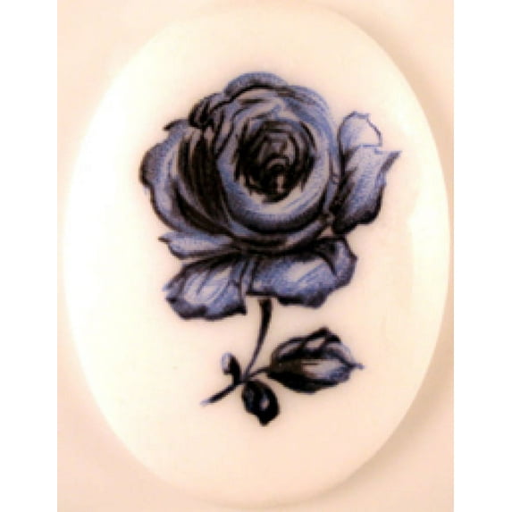 40x30mm Blue Rose Decal Porcelain Painting Cameo