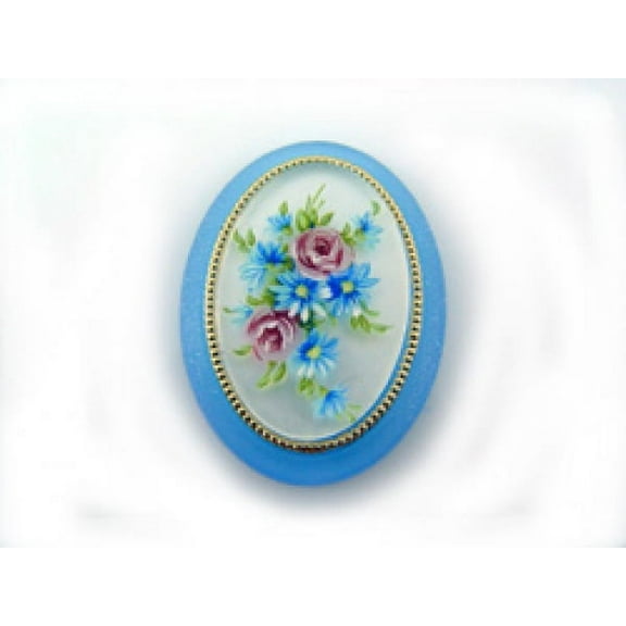40x30mm Oval Fashion Cameo- Flower Bouquet on Blue