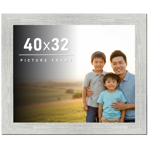 40x32 Frame White Barnwood Picture Frame - Modern Photo Frame Includes UV Acrylic Shatter Guard