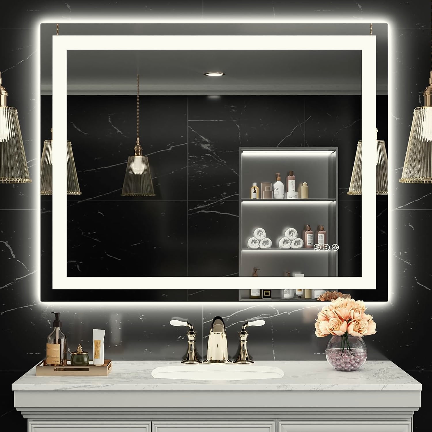 40x32 Inches Wall Mirror with Lights, LED Bathroom Mirror with Frontlit ...