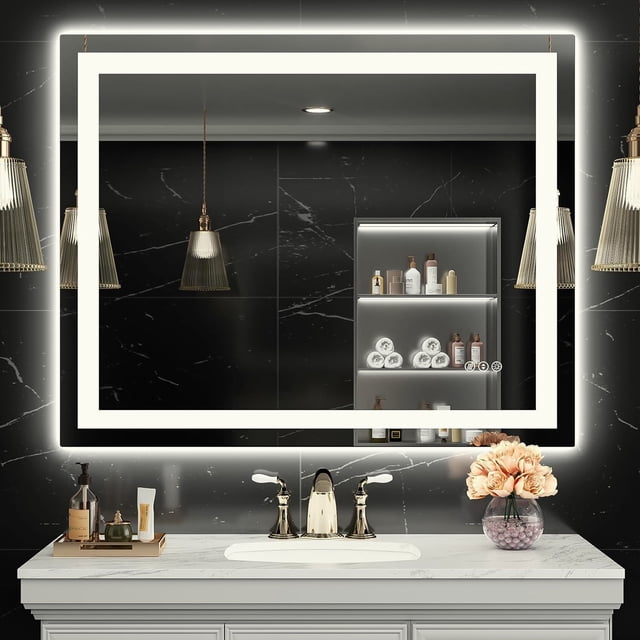 40x32 Inches Wall Mirror with Lights, LED Bathroom Mirror with Frontlit ...