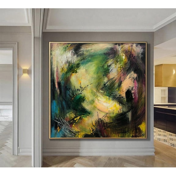 40x40" Large Abstract Colorful Paintings On Canvas Modern Green Fine Art