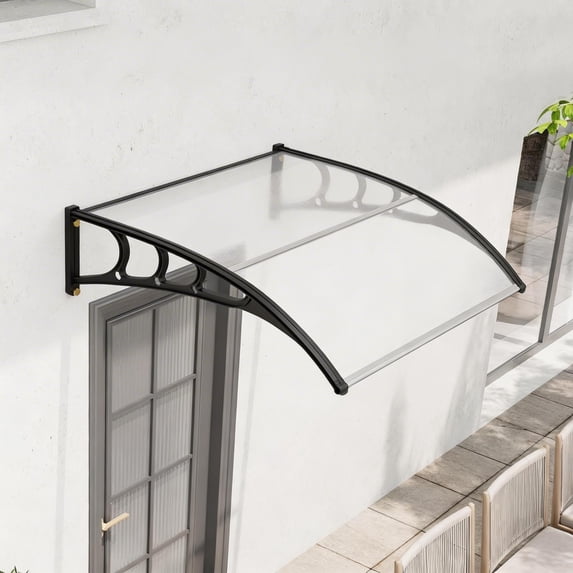 40x40in Door & Window Awning Canopy with Polycarbonate Cover, Plastic Steel Bracket – UV, Rain, Snow, Sunlight Protection, Clear Exterior Awning