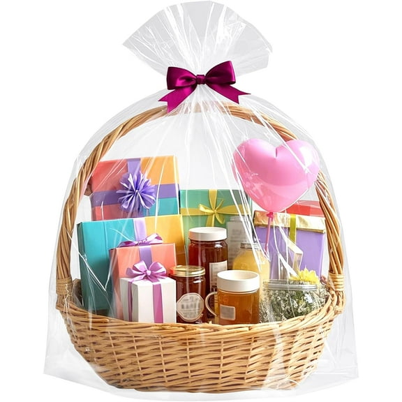 40x50 Inch Clear Cellophane Wrap for Gift Baskets, 10Pcs Jumbo Huge Clear Basket Bags